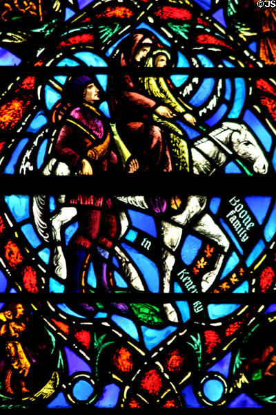 Stained glass Boone family in Kentucky in Heinz Chapel. Pittsburgh, PA.