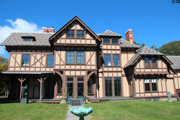 Stick facade & roof of Griswald House (1864) home of America's oldest continuous Art Museum. Newport, RI.