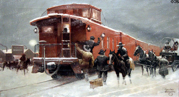 Snowy Evening at Buffalo Gap, painting (c1940) by Charles Hargens at Dakota Discovery Museum. Mitchell, SD.