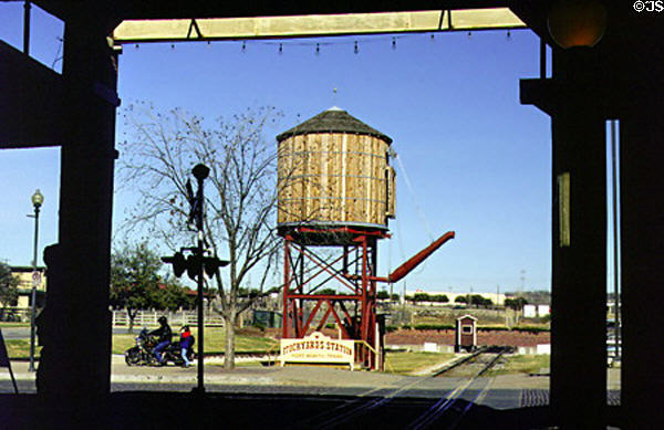 Water tower & steer pen structure at Stockyards Rail Station. Fort Worth, TX.