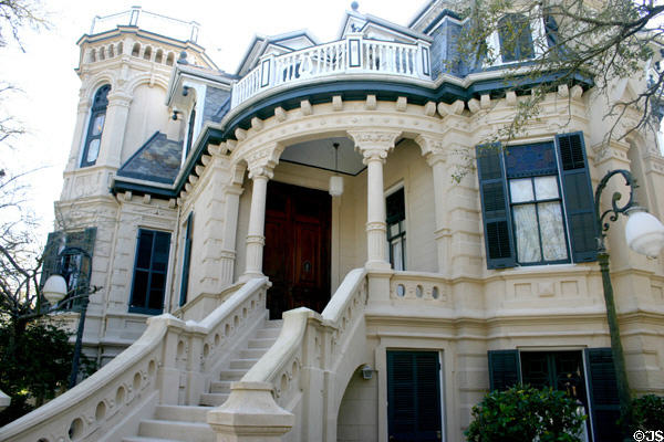 John C. Trube house staircase rising to front door rotunda. Galveston, TX.