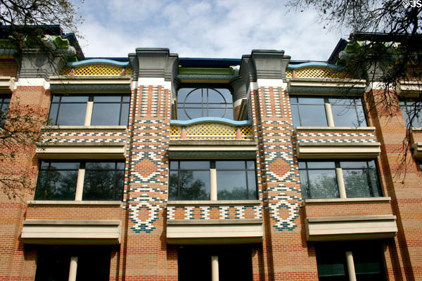 Rice University Duncan Hall is decorated inside & out with elaborate tile patterns. Houston, TX.