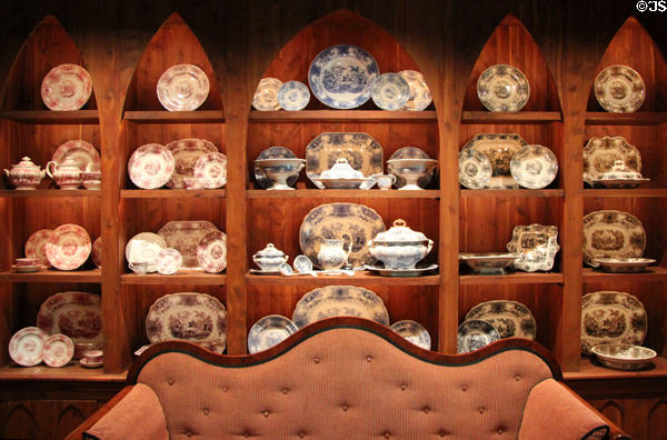 Texas Room with Texian Campaigne china (1846-52) in all six production colors at Bayou Bend. Houston, TX.