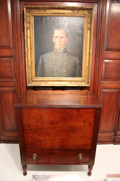 Portrait of Brigadier General Joseph Lewis Hogg (c1860) over wooden sugar chest (1825) at Bayou Bend. Houston, TX.