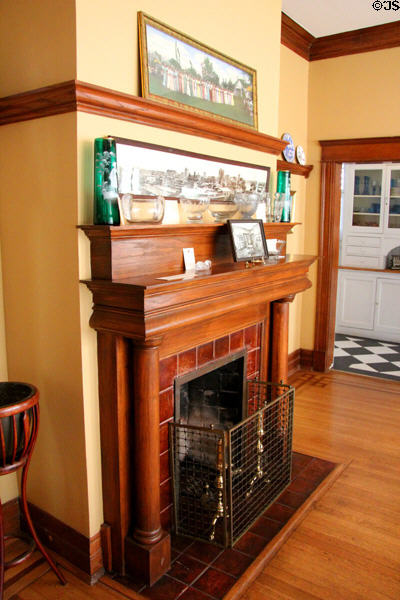 Dining room fireplace in Staiti House at Sam Houston Park. Houston, TX.