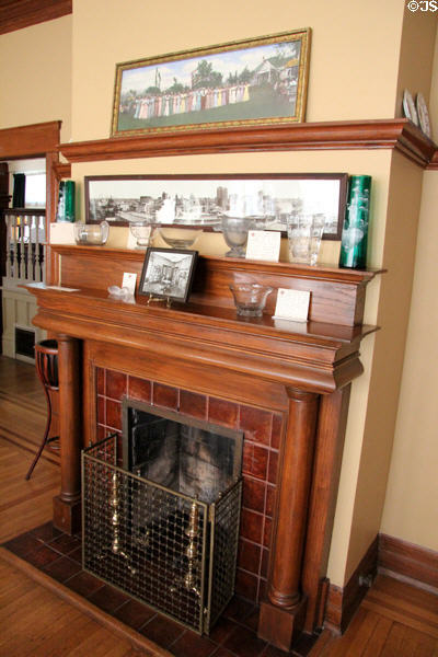 Dining room fireplace in Staiti House at Sam Houston Park. Houston, TX.