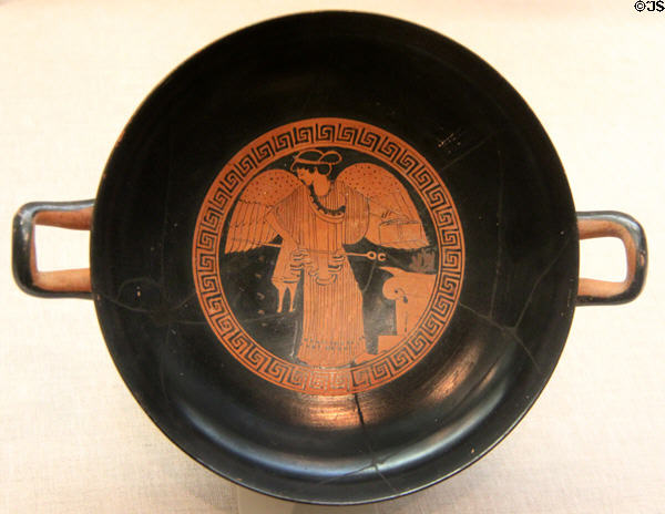 Attic terracotta red-figure cup with image of winged messenger Iris (c490-480 BCE) attrib. Eucharides Painter from Greece at San Antonio Museum of Art. San Antonio, TX.