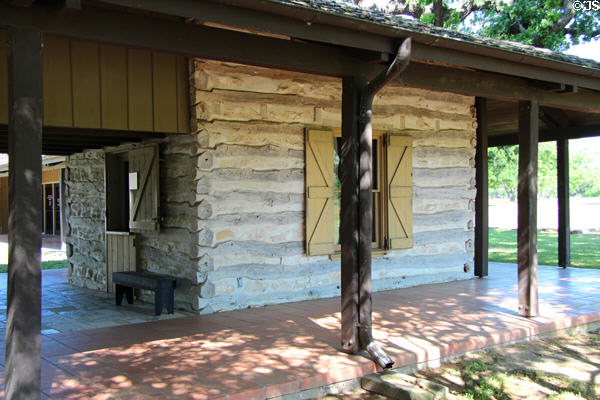 Behrens Cabin with door off dogtrot breezeway at Lyndon B. Johnson State Park. Stonewall, TX.
