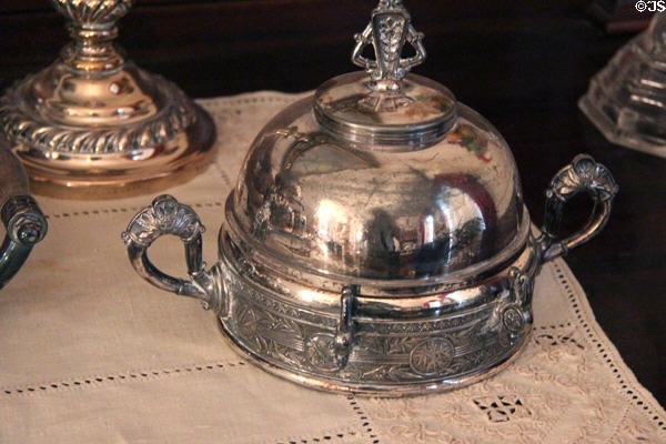 Silver covered serving dish at Fort House. Waco, TX.