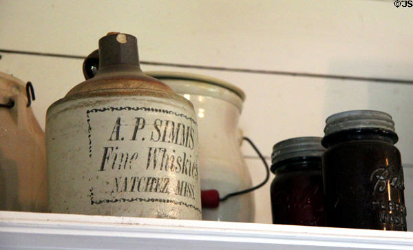 Stoneware crocks in Cook's House at historic village of Mayborn Museum. Waco, TX.