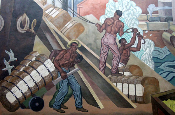 Cotton story on Texas History mural in Great Hall of State at Fair Park. Dallas, TX.