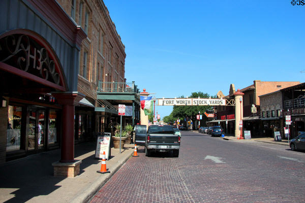 W. Exchange Ave. streetscape of Fort Worth Stock Yards. Fort Worth, TX.