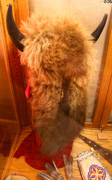 Buffalo hide horned headdress worn by highest ranking warriors of Plains Tribes at Stockyards Museum. Fort Worth, TX.