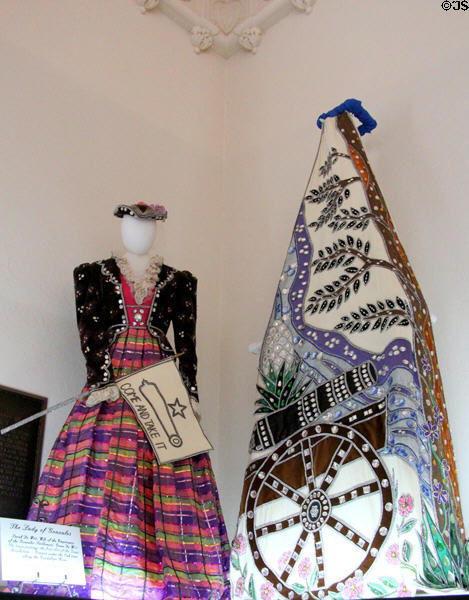 Dress & train marking Battle of Gonzales made for 1836 Centennial at Gonzales Historical Memorial. Gonzales, TX.
