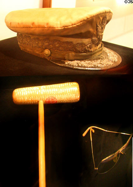 General MacArthur's army cap, corncob pipe & sunglasses in Douglas MacArthur Memorial. Norfolk, VA.