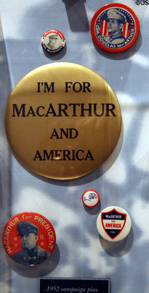 MacArthur for President (1948 & 1952) buttons at Douglas MacArthur Memorial. Norfolk, VA.