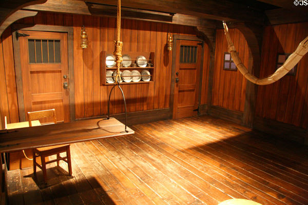 Mockup of early American sailing ship mess & crew quarters at Hampton Roads Naval Museum. Norfolk, VA.