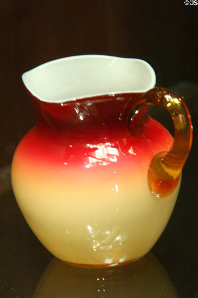 Wheeling Peachblow pitcher (c1886) by Hobbs, Brockunier & Co. of Wheeling, WV at Chrysler Museum of Art. Norfolk, VA.