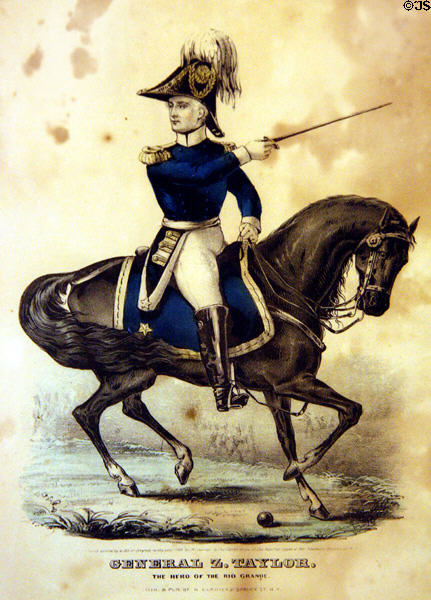 Engraving (1846) of Gen. Zachary Taylor Hero of the Rio Grande by N. Currier at James Madison Museum. Orange, VA.