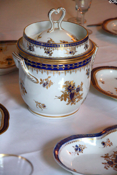 Ice cream cooler serving dish which belonged to George & Martha Washington on dining room table at Oatlands. Leesburg, VA.