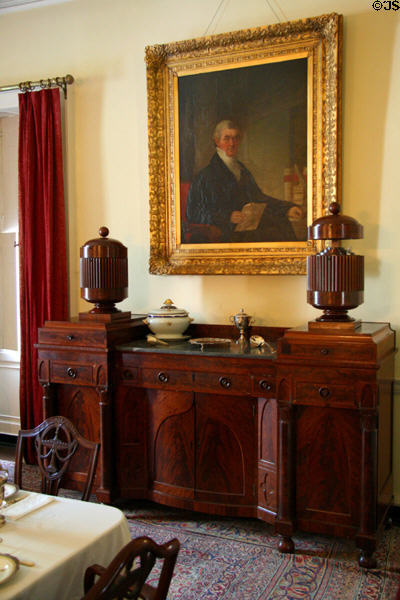 Dining room sideboard with silverware holders at Oatlands. Leesburg, VA.