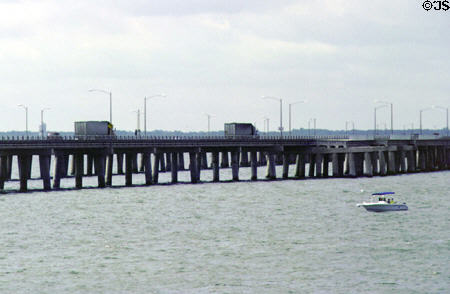 Boat beside Chesapeake Bay Bridge Tunnel. VA.