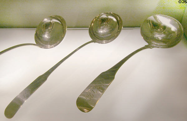 Antique silver ladles at Museum of Virginia History. Richmond, VA.