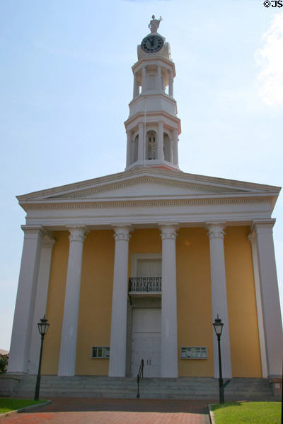 Petersburg Courthouse (1837-9) (150 N. Sycamore St.) whose clock was used by both sides during the Civil War. Petersburg, VA. Style: Greek Revival. Architect: Calvin Pollard. On National Register.