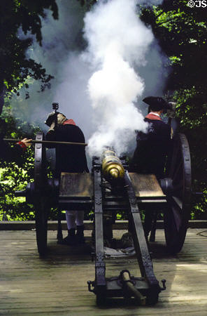 Cannon firing at Open Air Museum of Yorktown Victory Center. Yorktown, VA.