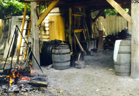 Farm outbuildings at Open Air Museum of Yorktown Victory Center. Yorktown, VA.