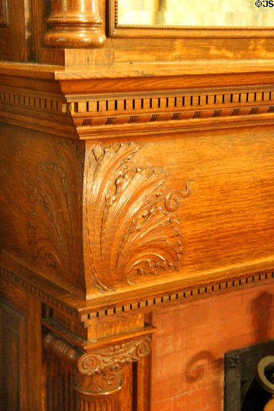 Main entry hall fireplace mantle detail (c1889) at Park-McCullough Historic Estate. North Bennington, VT.