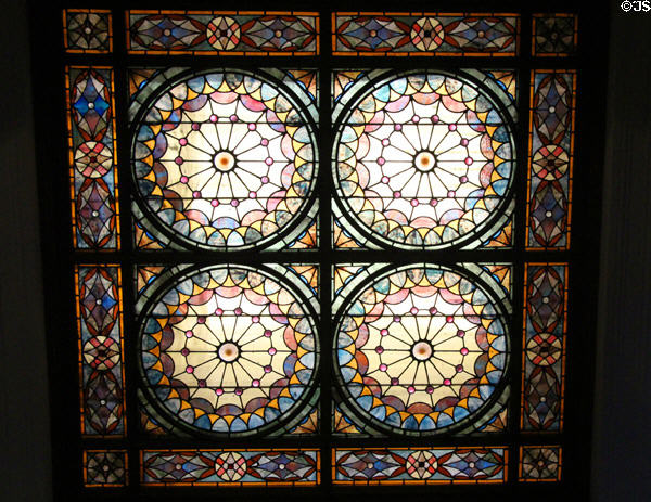 Stained glass window over staircase at Park-McCullough Historic Estate. North Bennington, VT.