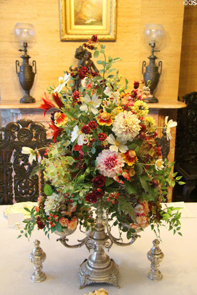 Flower arrangement in dining room at Park-McCullough Historic Estate. North Bennington, VT.