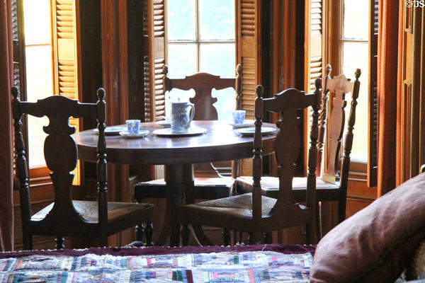Table & chairs in alcove of bedroom at Park-McCullough Historic Estate. North Bennington, VT.
