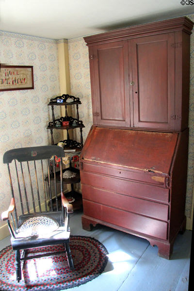 Rocking chair & slant-front desk in birthplace house at President Calvin Coolidge State Historic Park. Plymouth Notch, VT.