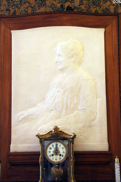 Marble relief of Julia Parmly Billings (1910) by Herbert Adams & clock at Marsh-Billings-Rockefeller Mansion. Woodstock, VT.
