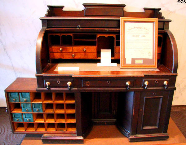 Unique mechanical desk acquired (c1870) by John P. Hale , co-founder of WV State Museum at West Virginia State Museum. Charleston, WV.