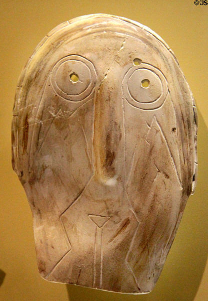 Native ornament with incised face (c1700) at Grave Creek Mound Museum. Moundsville, WV.