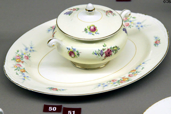 Homer Laughlin platter & sugar bowl (1940s-50s) at Grave Creek Mound Museum. Moundsville, WV.