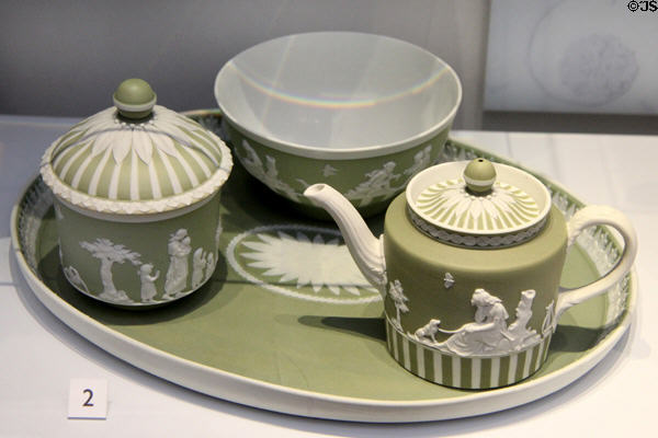 Wedgwood green jasper teaset (1785-1800) by Emma Crewe or Lady Templetown at Lady Lever Art Gallery. Liverpool, England.