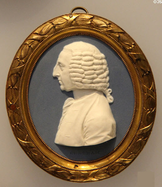 William Pitt portrait medallion of Wedgwood blue jasper (c1778) at Lady Lever Art Gallery. Liverpool, England.