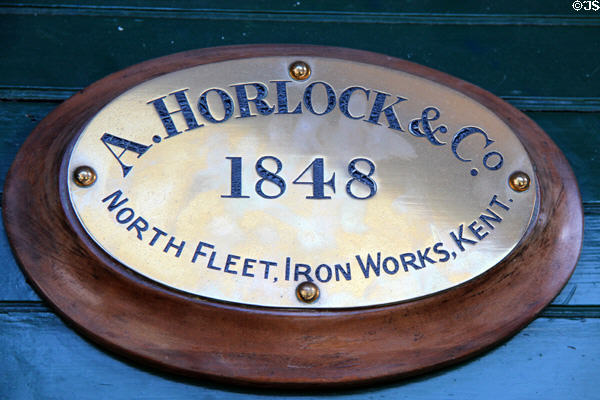 Makers plate of Fire Queen locomotive at Penrhyn Castle Rail Museum. Bangor, Wales.