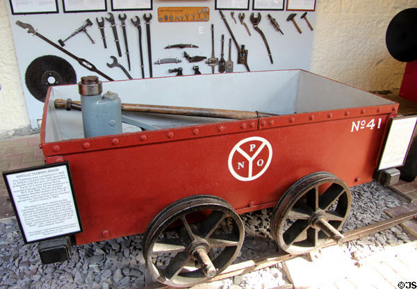 Nantlle Tramway Wagon (1830), operated by horse traction, connected slate quarries at Nantlle with port of Caernarfon at Penrhyn Castle Rail Museum. Bangor, Wales.