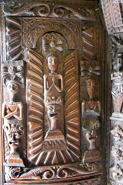Carved wood panel at Plas Newydd. Llangollen, Wales.