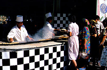 Sashlick vendors in Tashkent market. Uzbekistan.