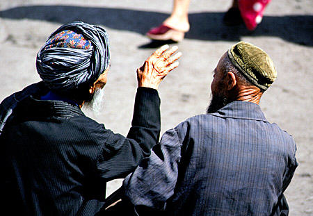 Turban & hats of Samarkand market. Uzbekistan.