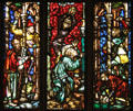 Stoning of St Stephen stained glass windows from St Stephan Herzog's Chapel of Vienna at Historical Museum of City of Vienna. Vienna, Austria.