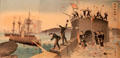 Japanese army occupies Port Arthur during Sino Japanese War ukiyo-e woodblock print by Taguchi Beisaku at Art Gallery of Greater Victoria. Victoria, BC.