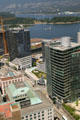 Stanley Park over Waterfront Centre, Fairmont Waterfront Hotel & Pricewaterhouse Coopers Place. Vancouver, BC.