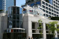 Glassed corner entrance of Waterfront Centre. Vancouver, BC.